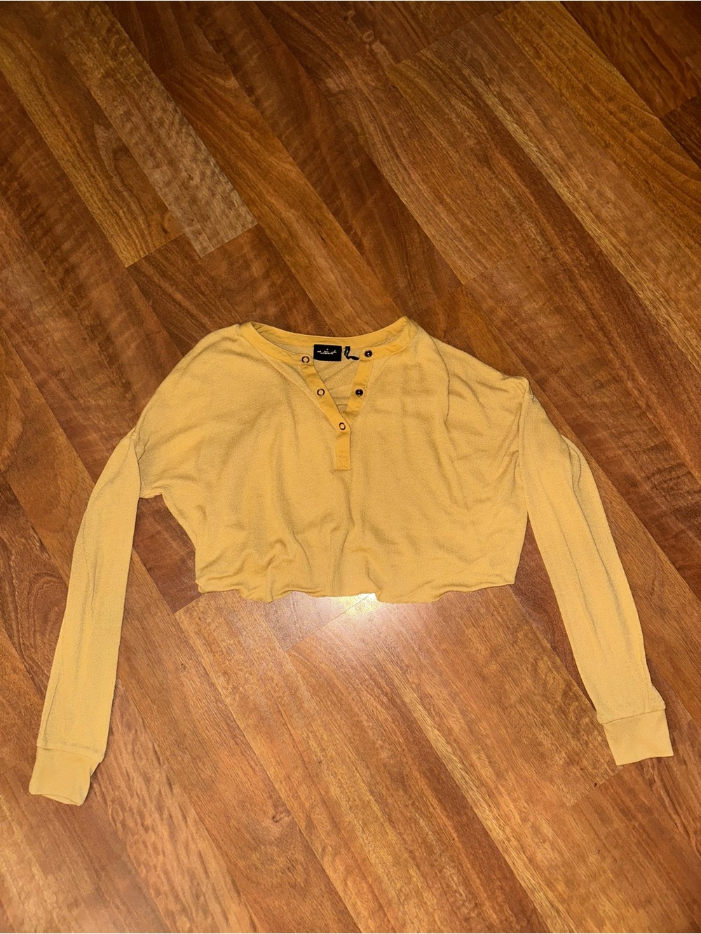 Out From Under Mustard Cropped Henley Long-Sleeve Top